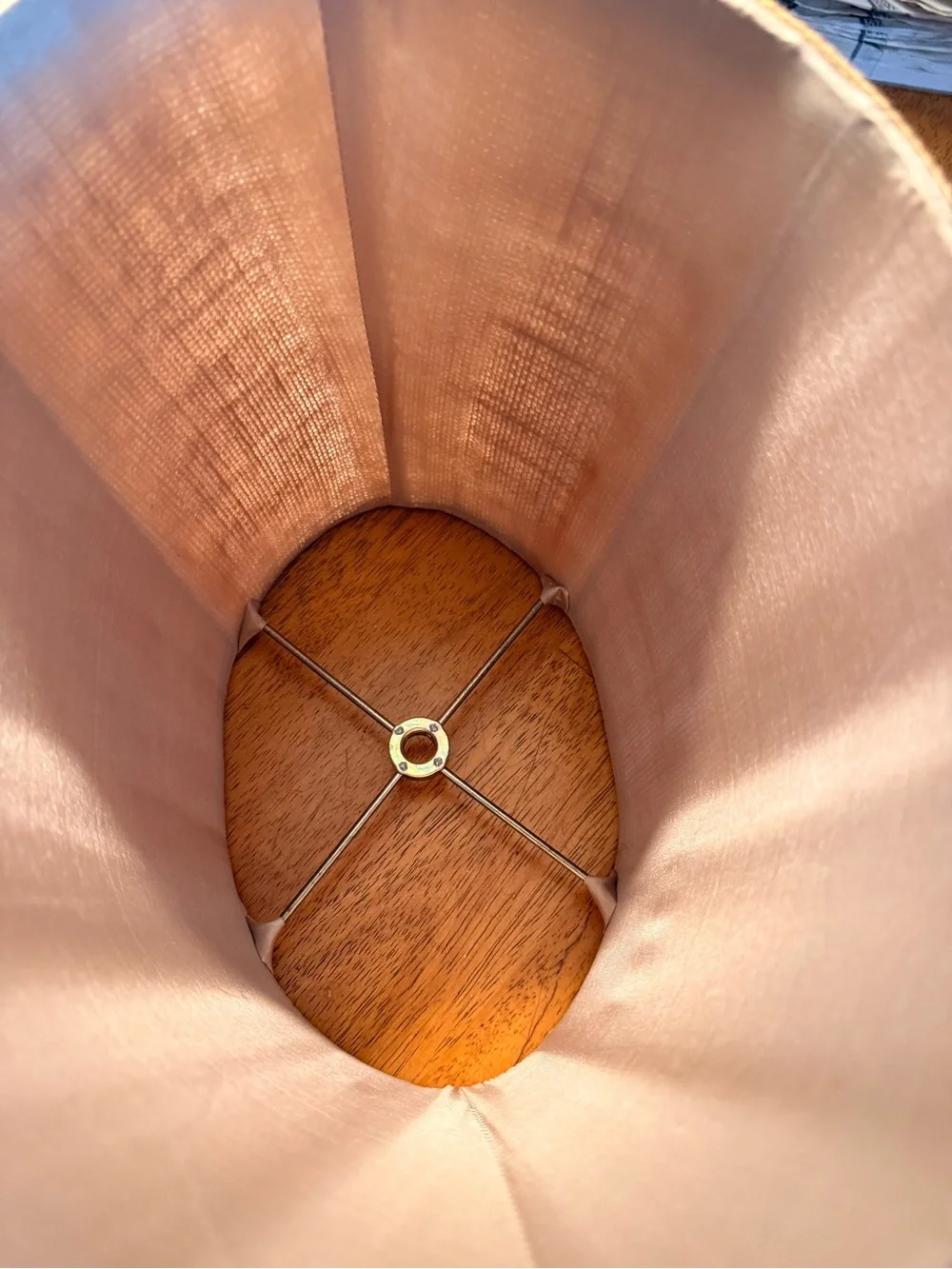 Vintage Oval Lined Burlap Washer Lampshade 8” Tall